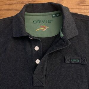 ORVIS LS 3 Button Heavy Cotton Charcoal Grey Jersey